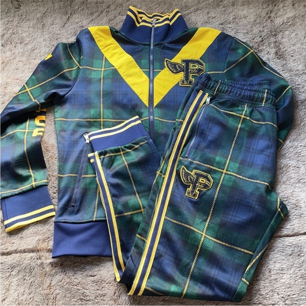 RARE Ralph Lauren Polo tracksuit plaid varsity P-wing jogger pants jacket small